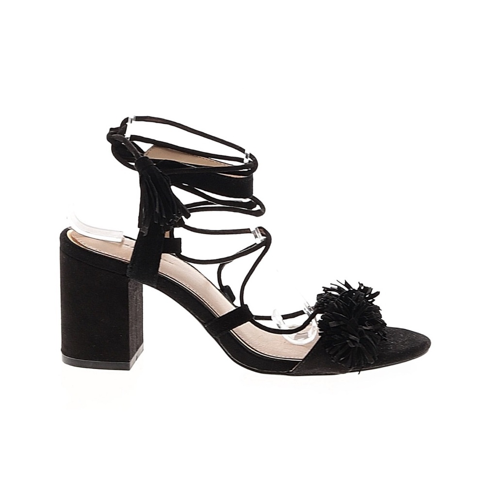 Zara Black Strappy Heels with Floral Accent